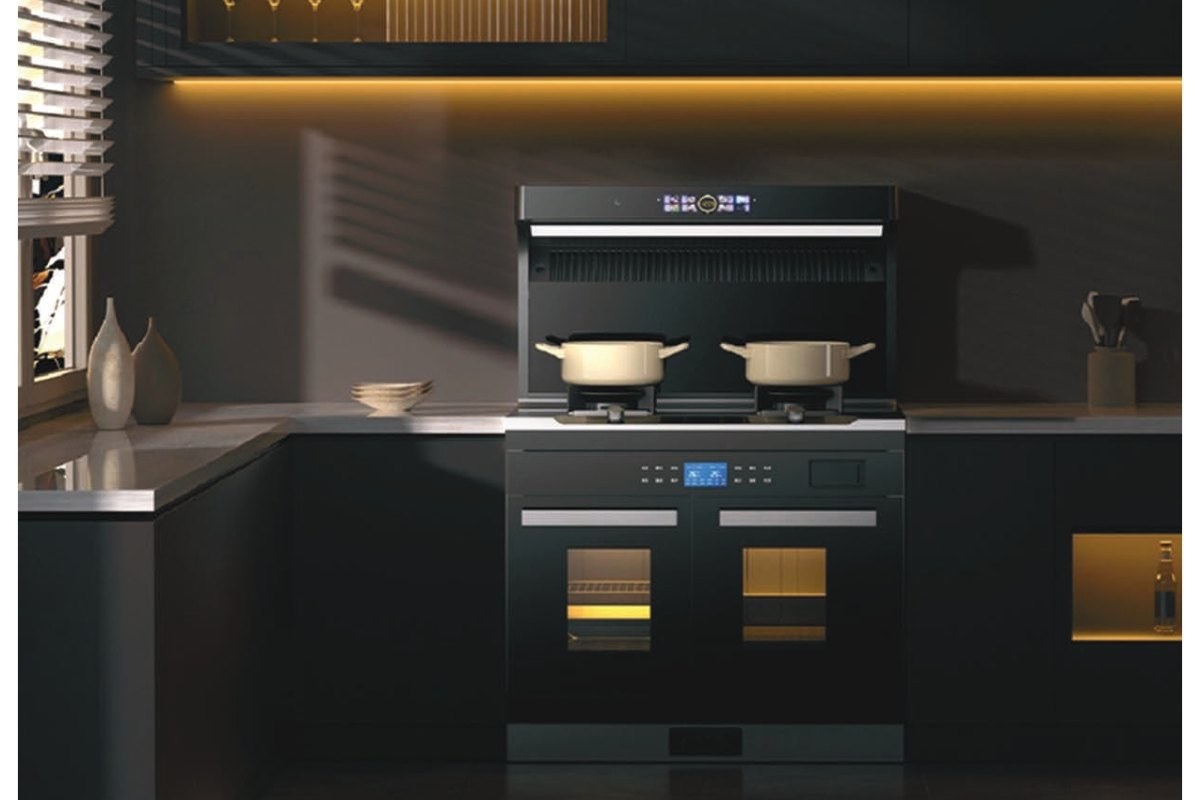 Blaupunkt built-in oven and hob in a dark kitchen