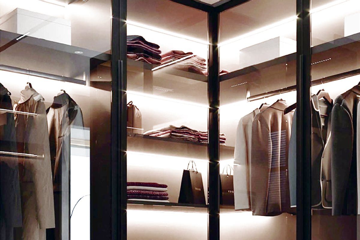 Hanna LED furniture lighting in a walk-in wardrobe