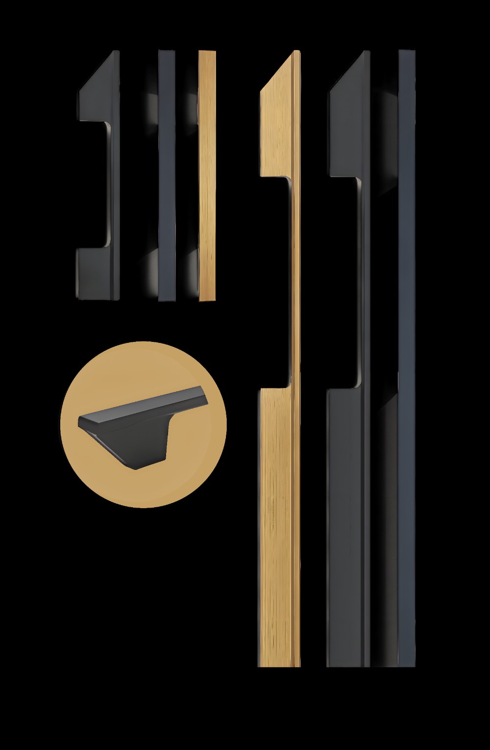 Americano designer cabinet handles in black and gold