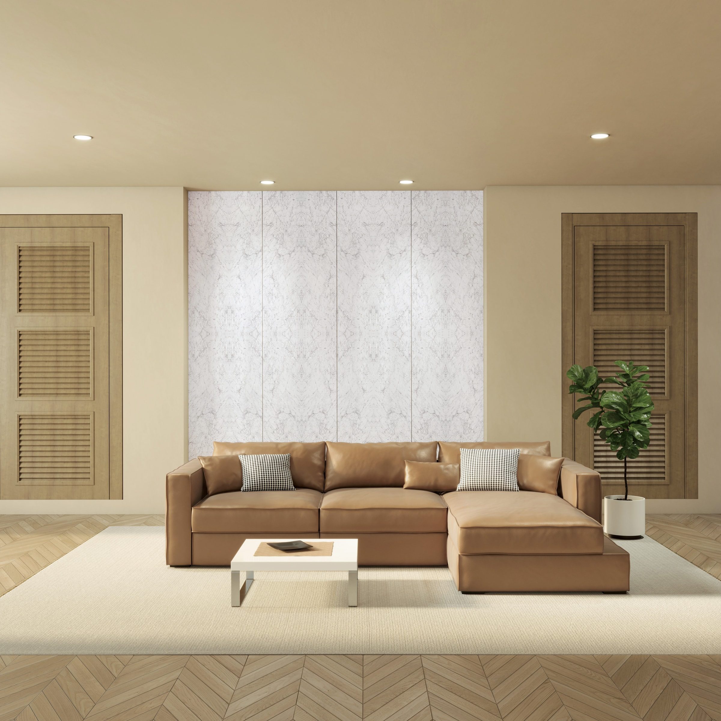 Living room with Mikasa woodgrain laminate wall panelling